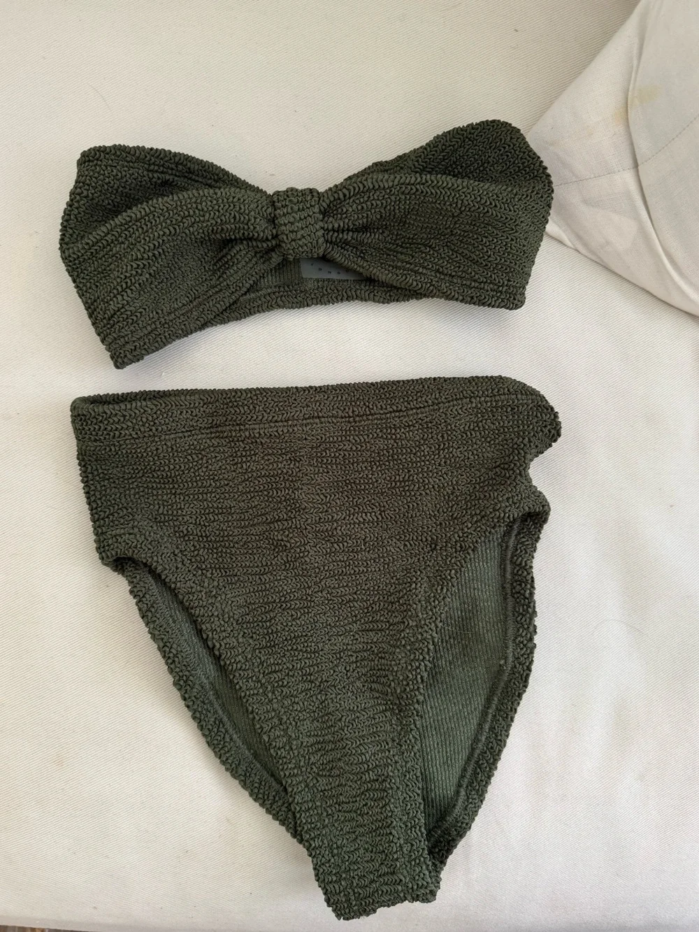 Hunza G Olive Green Textured Bandeau Bikini Set
